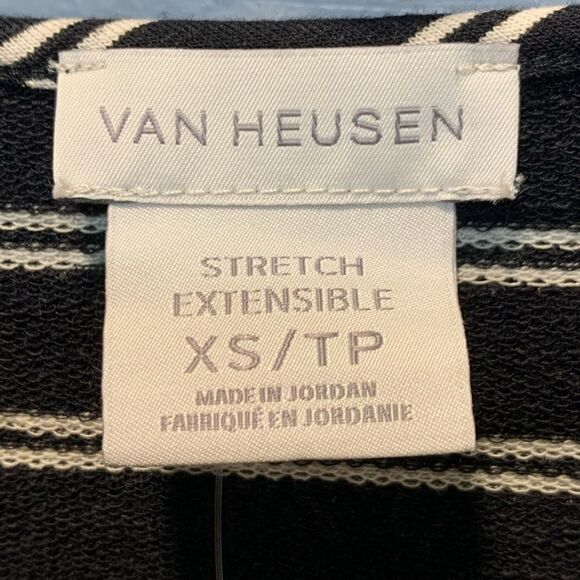 NWT Van Heusen Womens 3/4 Sleeve Knit stretch extensible Black/white striped top - Picture 11 of 13